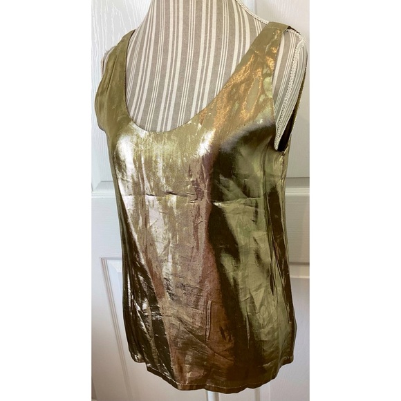 VTG 80s Jeanette St Martin Gold Lame Plunging Tank Top Medium - Picture 2 of 5